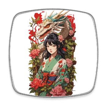 Asiatisches Drachen Anime Ästhetik Girl Design - Viereckiger Kühlschrankmagnet - Weiß - Vorne