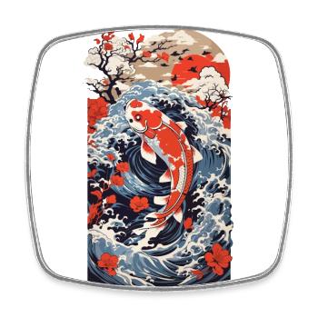 Japanischer Koi Ukiyo-E Fisch und Wasser Japan - Viereckiger Kühlschrankmagnet - Weiß - Vorne