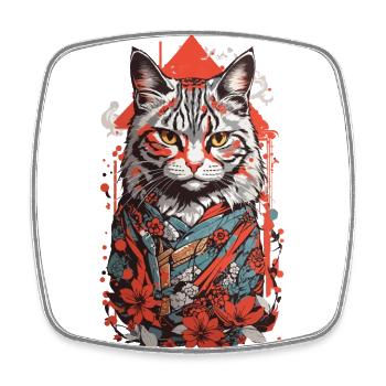 Rétro chats couleur gravure sur bois impression Japon amoureux des chats - Magnet carré - blanc - Devant