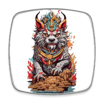 Esthétique du Lion du Temple Asiatique Lion Chinois - Magnet carré - blanc - Devant