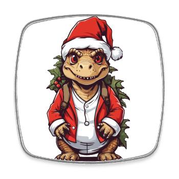 Dinosaure à Noël Père Noël Dino - Magnet carré - blanc - Devant