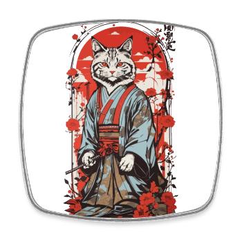 Samurai Katze Japanische Ukiyo-E Katzen Kunst - Viereckiger Kühlschrankmagnet - Weiß - Vorne