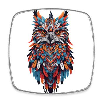Eulen Mandala Spirit Tier Schamane Feder Design - Viereckiger Kühlschrankmagnet - Weiß - Vorne