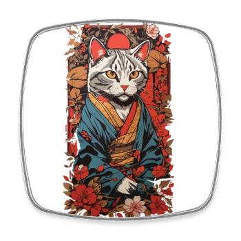 Chat japonais esthétique en kimono Ukiyo-E - Magnet carré - blanc - Devant