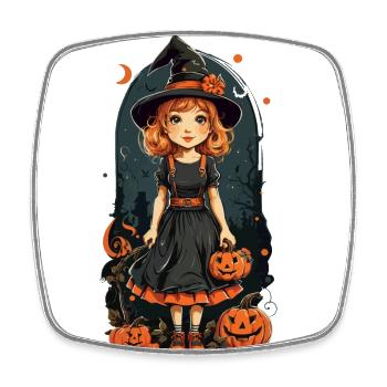 Retro Halloween Witch Pumpkin Girl Design - Square fridge magnet - white - Front
