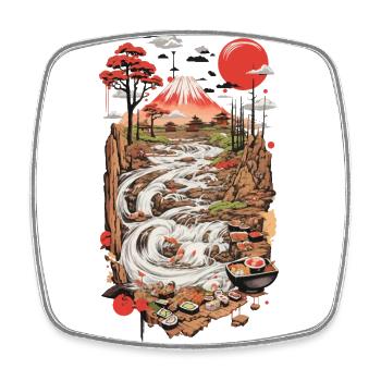 Aesthetic Popart Retro Sushi Ukiyo-E Streetwear - Viereckiger Kühlschrankmagnet - Weiß - Vorne