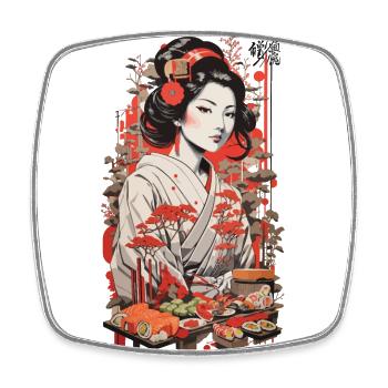 Esthétique japonaise Sushi Vintage Ukiyo-E Art - Magnet carré - blanc - Devant