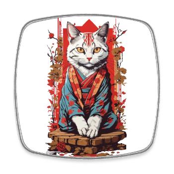 Japanische Ukiyo-E Katzen Geisha Kunst Design - Viereckiger Kühlschrankmagnet - Weiß - Vorne