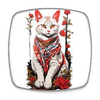 Japanese Cat Cute Cat Art Cat Design - Square fridge magnet - white - Front