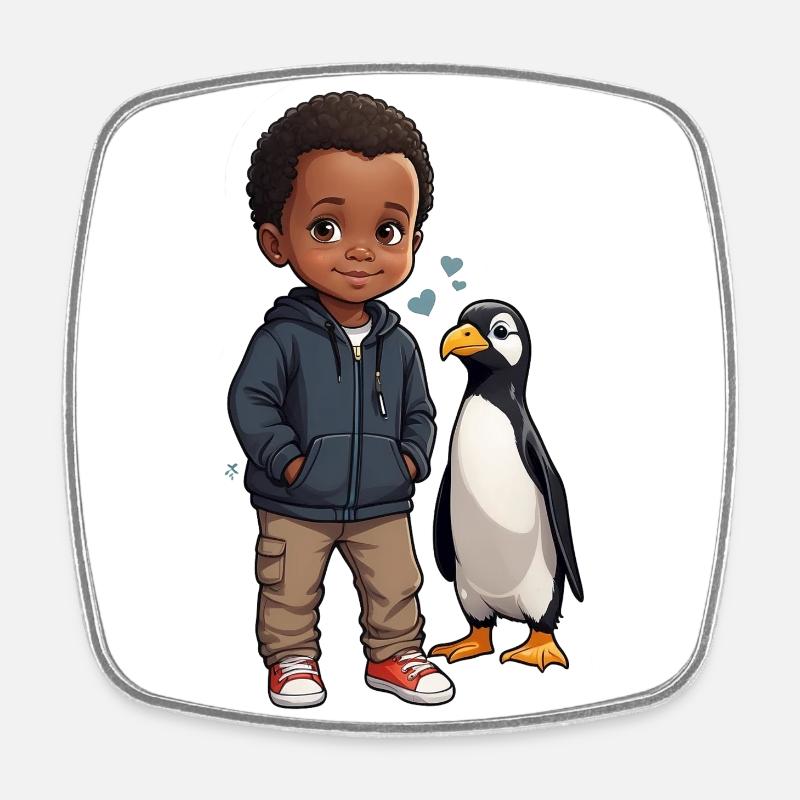 Pingouin amis idée cadeau enfant - Magnet carré - blanc