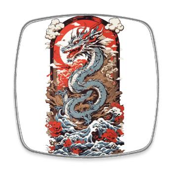 Asiatischer Drache Ukiyo-E Vintage Kunst - Viereckiger Kühlschrankmagnet - Weiß - Vorne