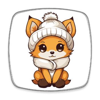 Fuchs Winter Comic - Viereckiger Kühlschrankmagnet - Weiß - Vorne