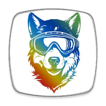Ski Wolf Bunt - Viereckiger Kühlschrankmagnet - Weiß - Vorne