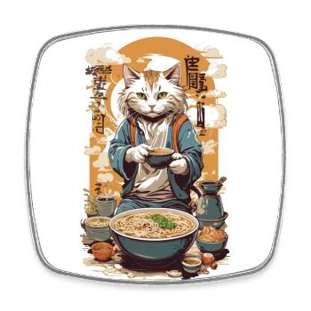 Cat Ramen Soups Love Kanji Style Poster Design - Square fridge magnet - white - Front