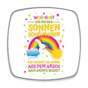 Sonnenscheinhorn mit Spruch Sonne aus dem Arsch - Viereckiger Kühlschrankmagnet - Weiß - Vorne