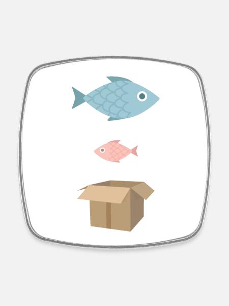 Großer Fisch, kleiner Fisch, Pappkarton - Viereckiger Kühlschrankmagnet - Weiß