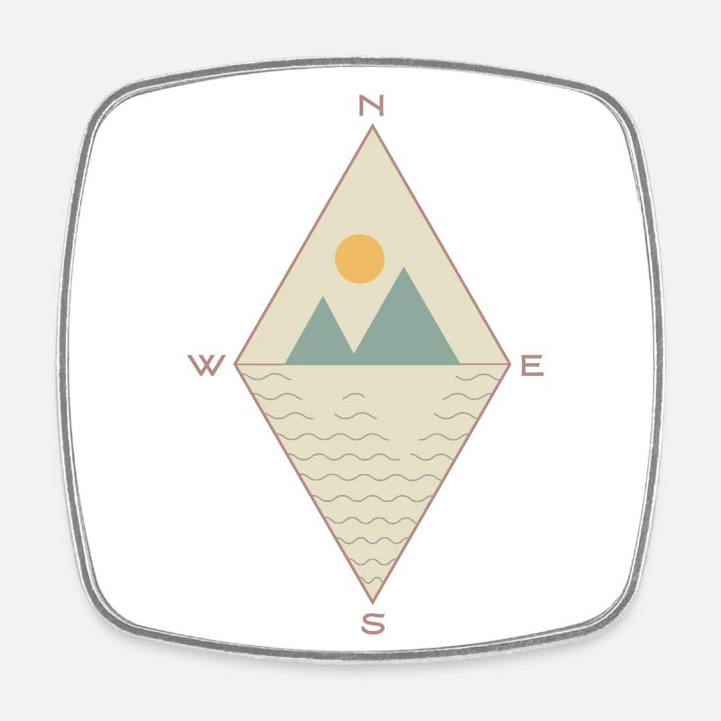 Boho Navigator with mountain panorama Sun waves - Square fridge magnet - white