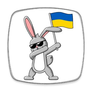 Dabbing Rabbit with flag of Ukraine - Square fridge magnet - white - Front