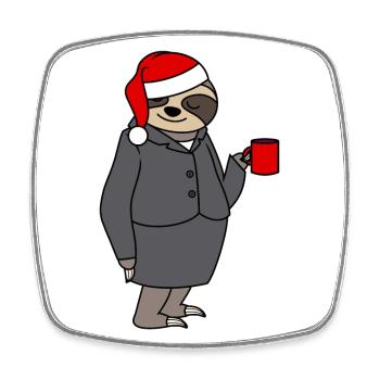 Sloth Woman Bureau Chapeau de Noël Père Noël - Magnet carré - blanc - Devant