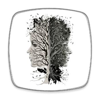 Visages d’arbres avec des feuilles soufflant des visages féminins froids - Magnet carré - blanc - Devant