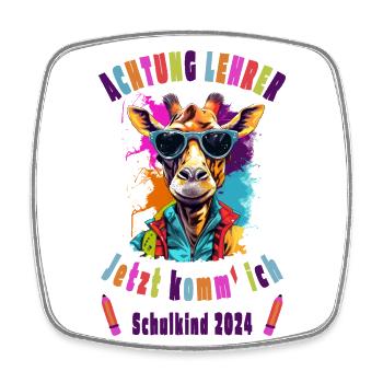 Schulkind 2024 - Achtung Lehrer! - Coole Giraffe - Viereckiger Kühlschrankmagnet - Weiß - Vorne