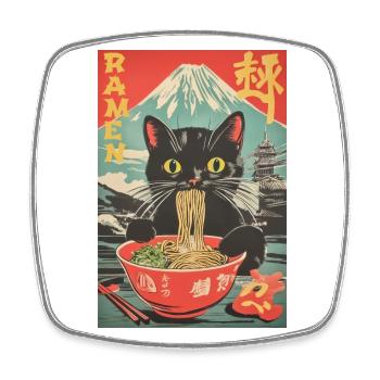 Vintage Anime Katze Ramen Japan - Viereckiger Kühlschrankmagnet - Weiß - Vorne