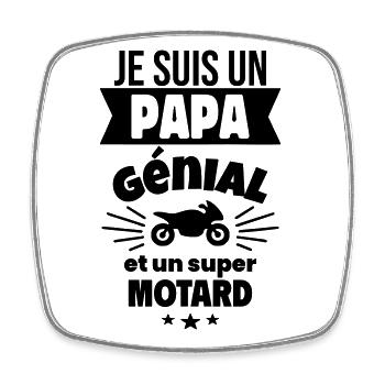 Papa génial super motard, fête des pères - Magnet carré - blanc - Devant