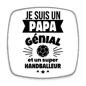 Papa génial & handballeur – idée fête des pères - Magnet carré - blanc - Devant