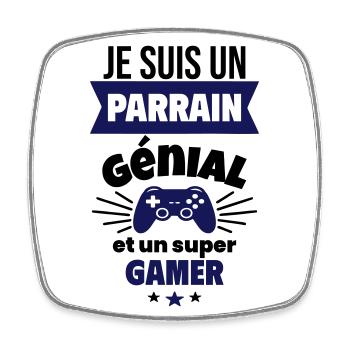Parrain génial et super gamer Geek Gamer Gaming - Magnet carré - blanc - Devant