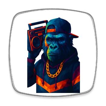 WPAP Stil Tiere - Gorilla Hip-Hop-Outfit Boombox - Viereckiger Kühlschrankmagnet - Weiß - Vorne