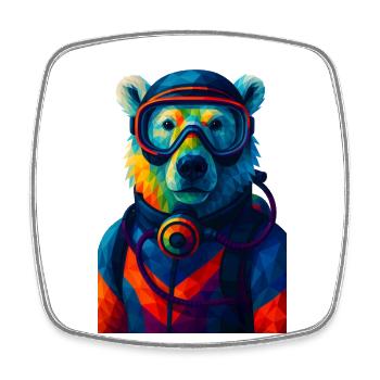 WPAP Style Animals - Polar Bear in Diving Suit Breathing Apparatus - Square fridge magnet - white - Front
