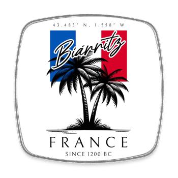 Biarritz France Palm Trees Flag Travel Souvenir - Square fridge magnet - white - Front