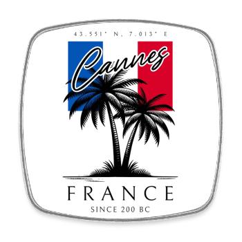 Cannes France Palm Trees Flag Travel Souvenir - Square fridge magnet - white - Front