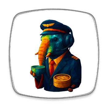 WPAP Style Animals - Elephant Flight Captain with Coffee - Square fridge magnet - white - Front