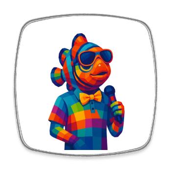 WPAP Polygon Stil Tiere - Clownfisch mit Fliege - Viereckiger Kühlschrankmagnet - Weiß - Vorne