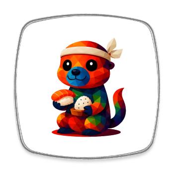 Polygon Kawaii Stil Tiere Baby Otter Sushi Meister - Viereckiger Kühlschrankmagnet - Weiß - Vorne