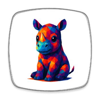 WPAP Polygon Kawaii Stil Tiere Baby Nashorn - Viereckiger Kühlschrankmagnet - Weiß - Vorne