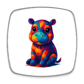 WPAP Polygon Kawaii Style Baby Hippo Hippo - Square fridge magnet - white - Front