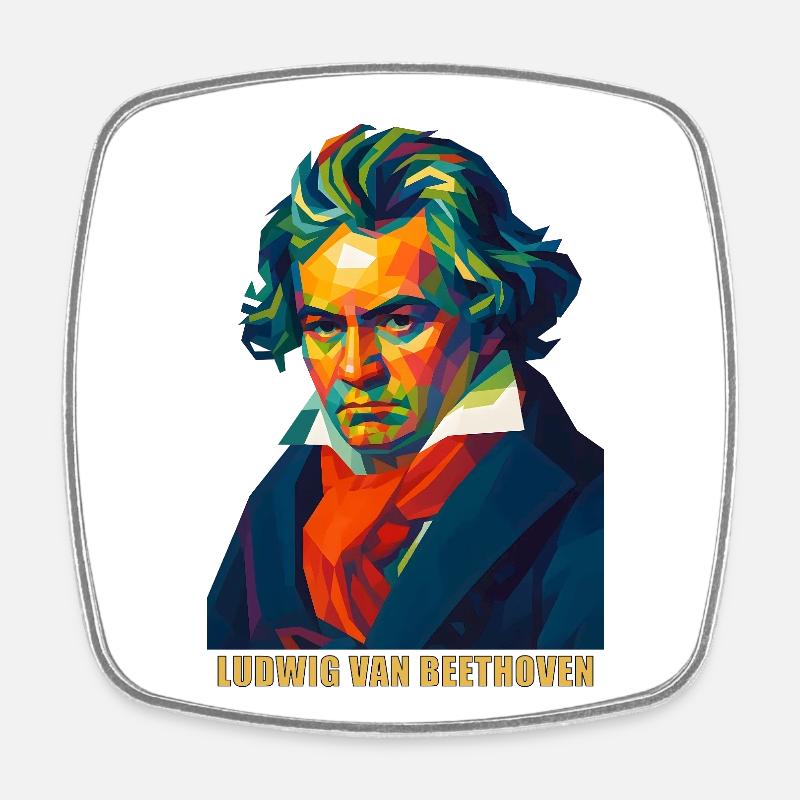 WPAP Polygon Portrait Ludwig van Beethoven - Square fridge magnet - white