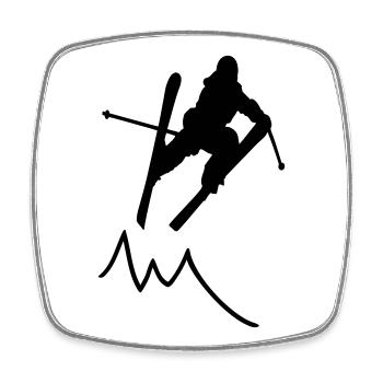 Skispringerkontur mit Berg / Skifahrer III - Viereckiger Kühlschrankmagnet - Weiß - Vorne