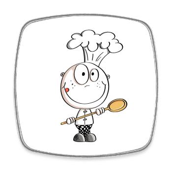 Chef stick figure cartoon - Square fridge magnet - white - Front