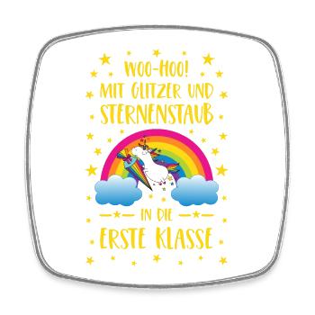 Einhorn Glitzer und Sternenstaub in Erste Klasse - Viereckiger Kühlschrankmagnet - Weiß - Vorne