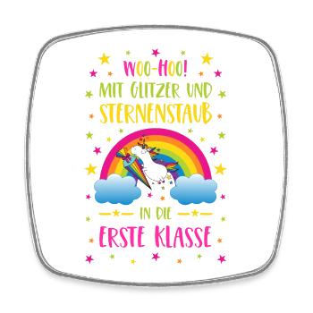 Einhorn Glitzer und Sternenstaub in Erste Klasse - Viereckiger Kühlschrankmagnet - Weiß - Vorne