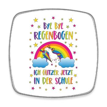 Enrollment Unicorn Bye Bye Rainbow School - Square fridge magnet - white - Front
