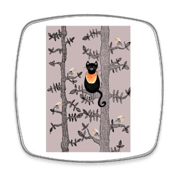 Chat & Rouge-gorge poster - Magnet carré - blanc - Devant