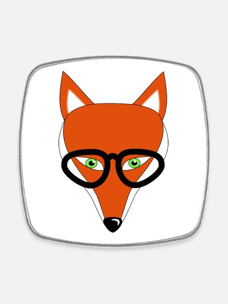 fuchs mit brille geschenk - Viereckiger Kühlschrankmagnet - Weiß