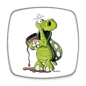 Turtle needs coffee - Square fridge magnet - white - Front
