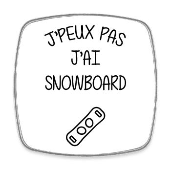 Snowboard / Snowboardeur / Ski / Montagne - Magnet carré - blanc - Devant