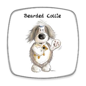 Bearded Collie With Teddy - Square fridge magnet - white - Front