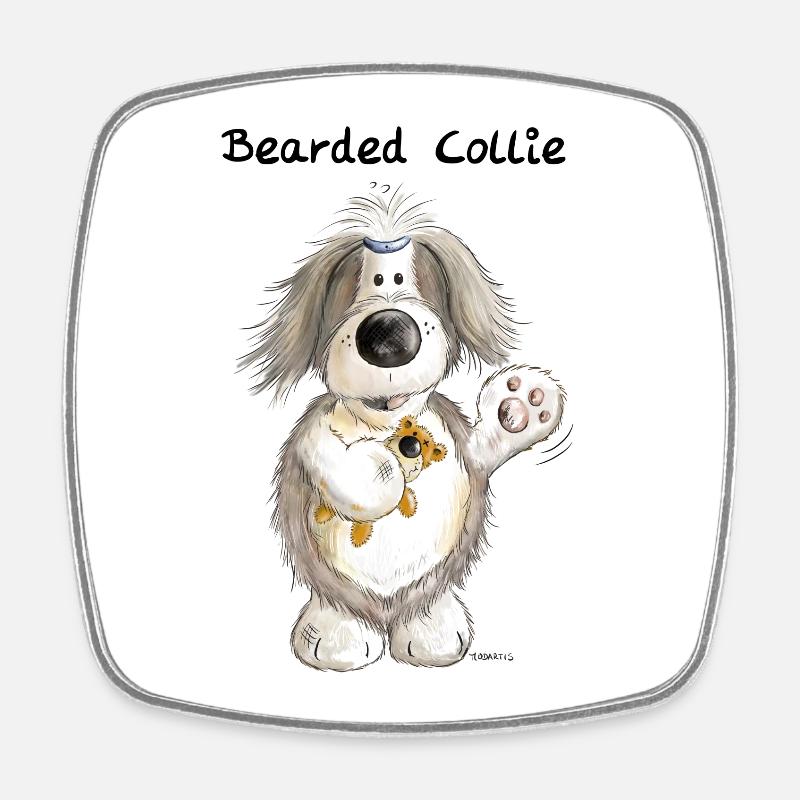Bearded Collie mit Teddy - Viereckiger Kühlschrankmagnet - Weiß